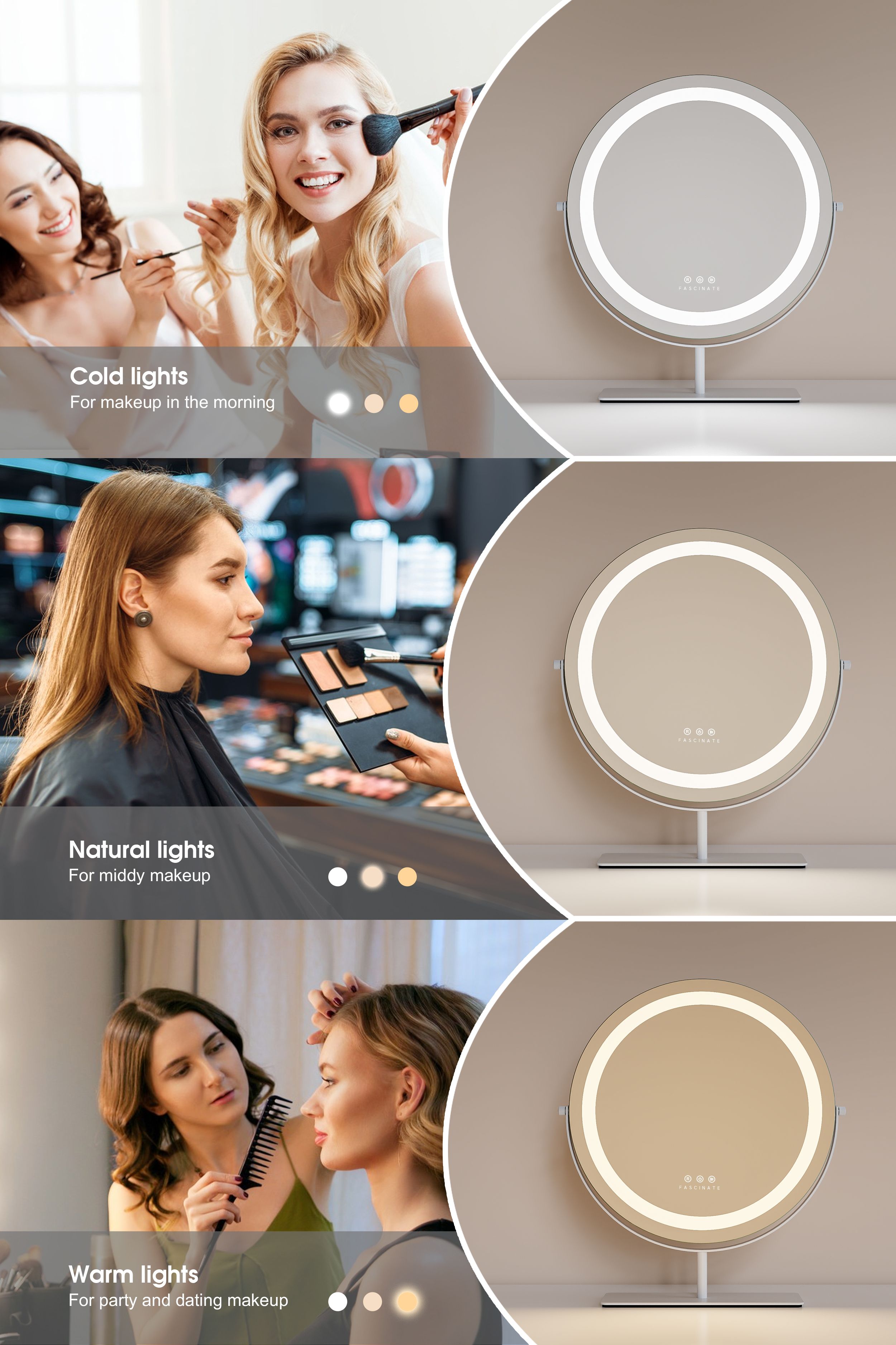 Fascinate Round Beauty Cosmetic Makeup Hollywood Vanity Mirror - White 49x30cm
