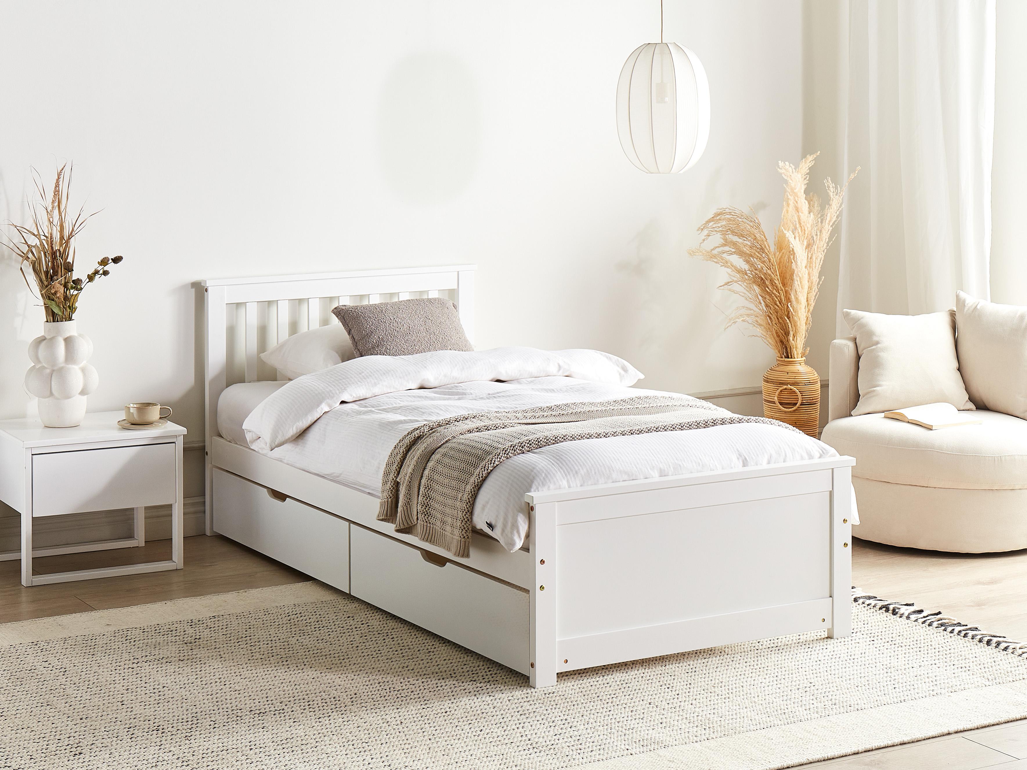 Bed with 4 Drawers Pine Wood OLENDON 90 x 200 cm (EU Single) White
