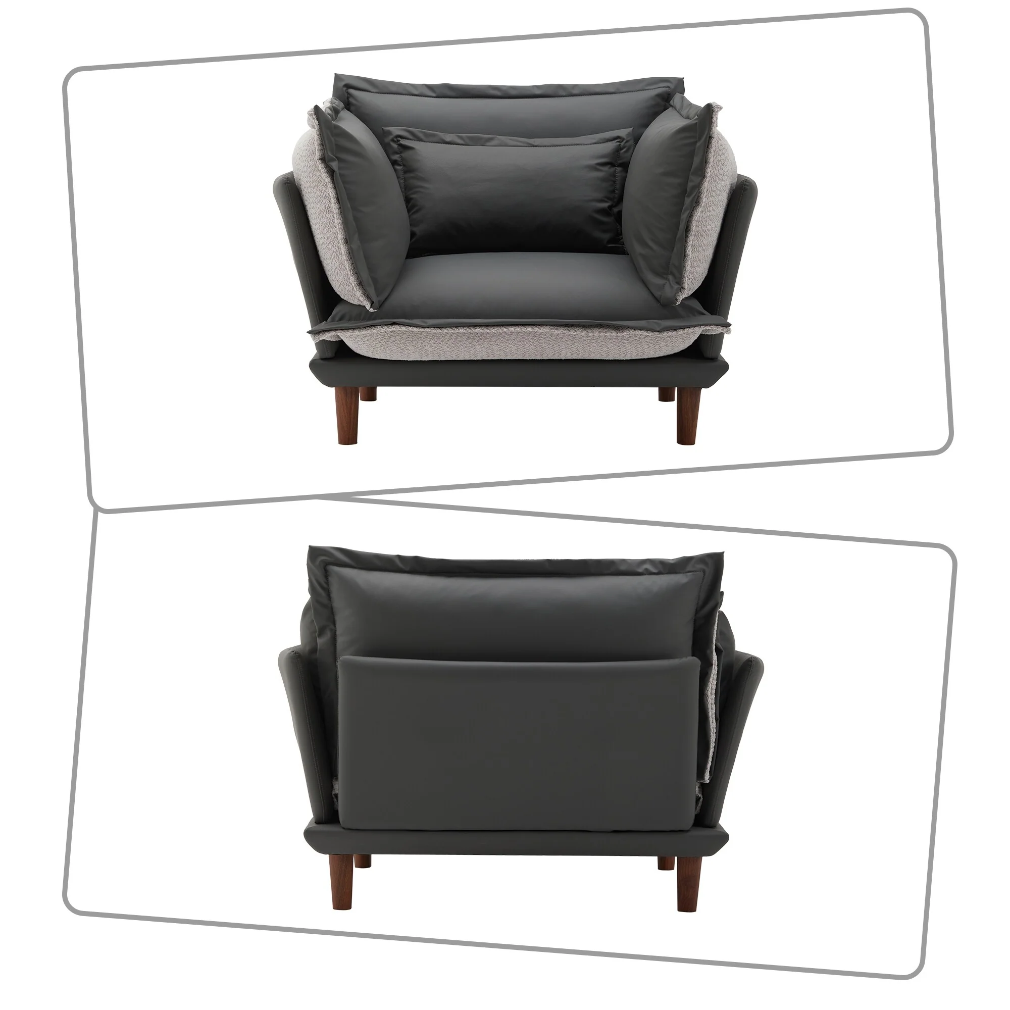 Modern Stylish PU and Chenille Fabric Upholstered Office Single Sofa Chair