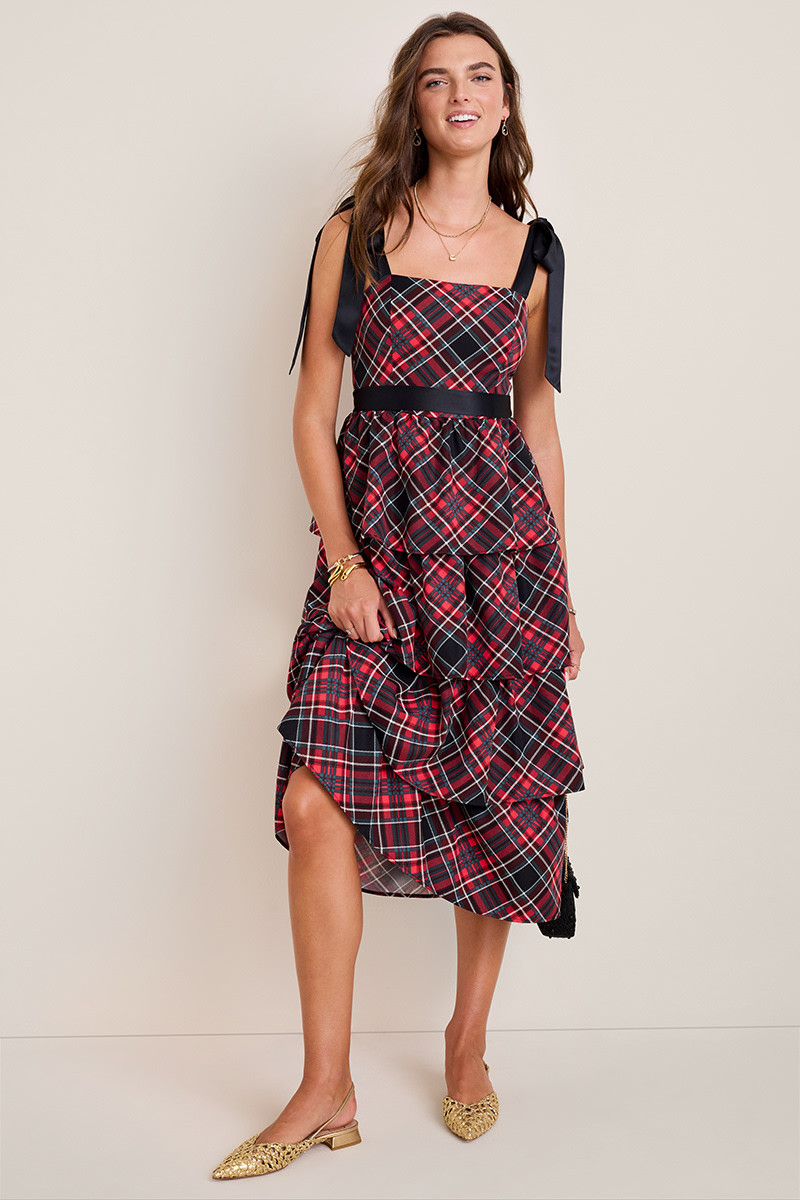 Charlotte Plaid Tiered Midi Dress