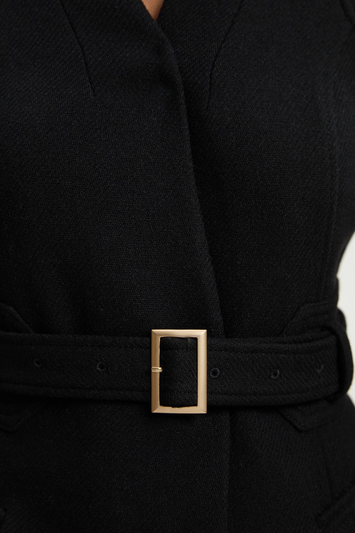 KarenMillen Wool Investment Notch Neck Belted Detail Tailored Maxi Coat