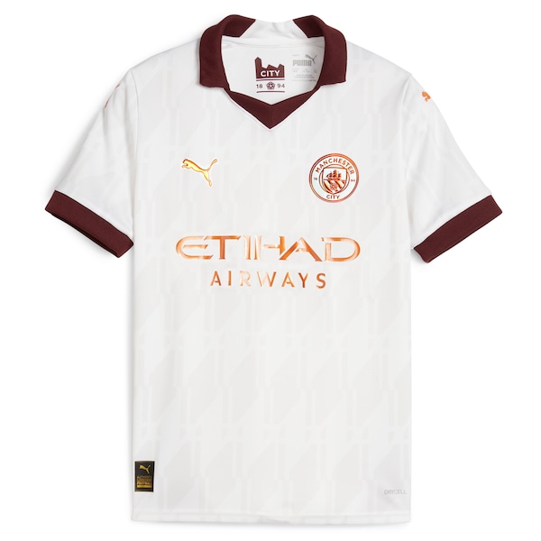 Manchester City Puma Youth 2023/24 Away Custom Replica Jersey - White