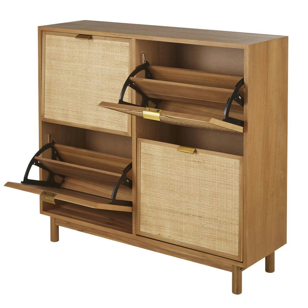 Tarifa - Meuble à chaussures 4 portes cannage en rotin