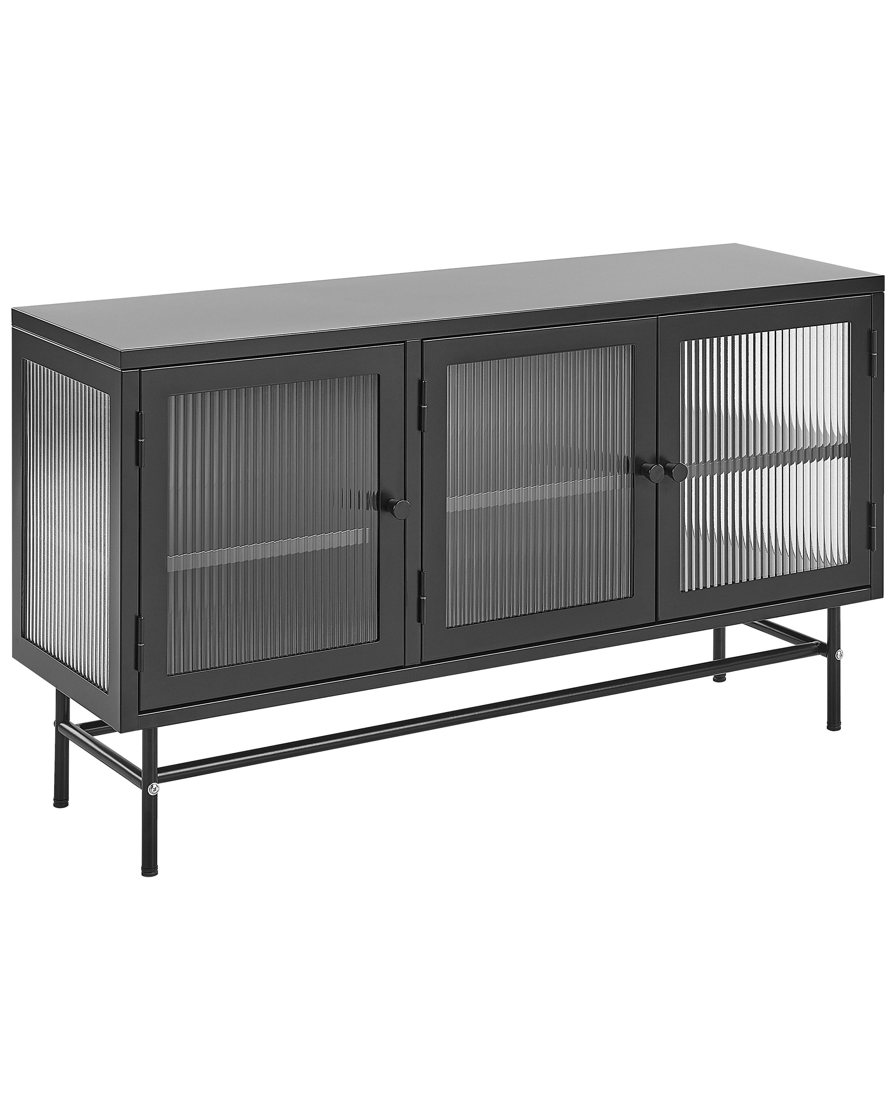 Glass Display Sideboard DEVON Metal 115 cm Black