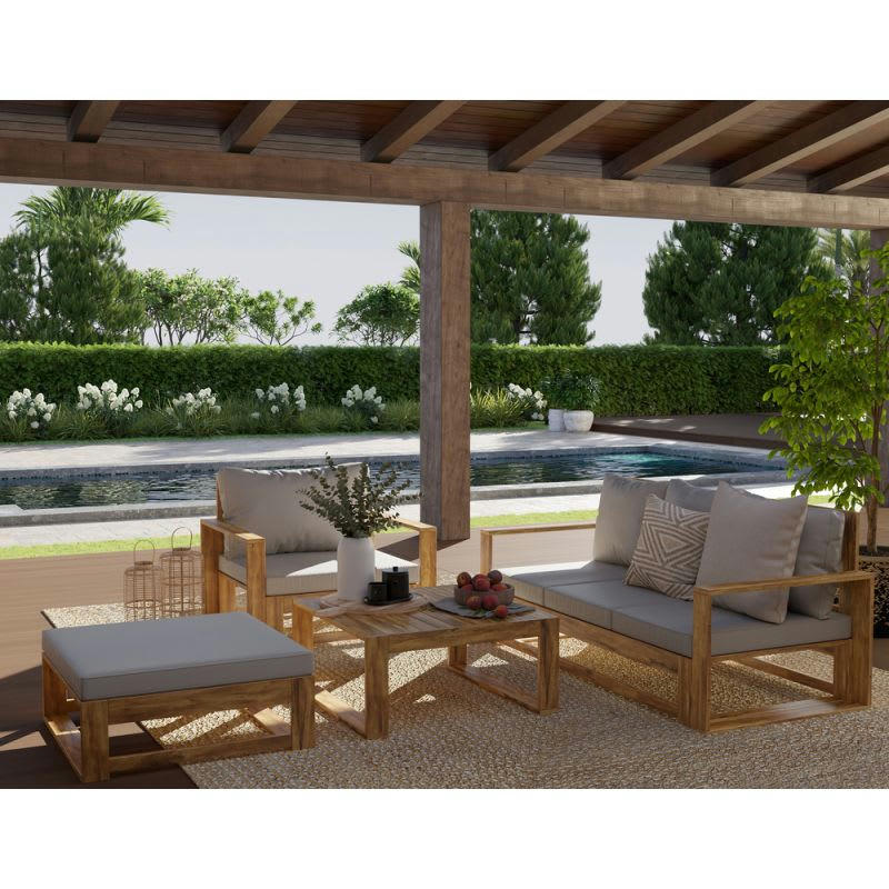 CAMILA - Salon de jardin bois d'acacia coloris gris clair 5 places