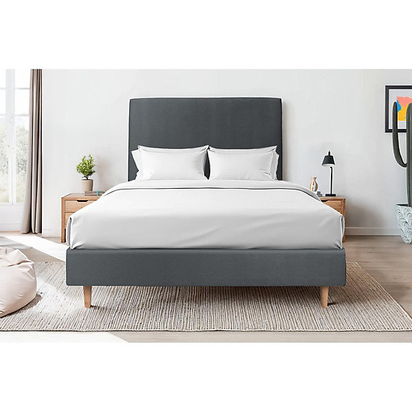 Lit avec tête de lit tapissier velours et sommier tapissier- Lit en bois massif