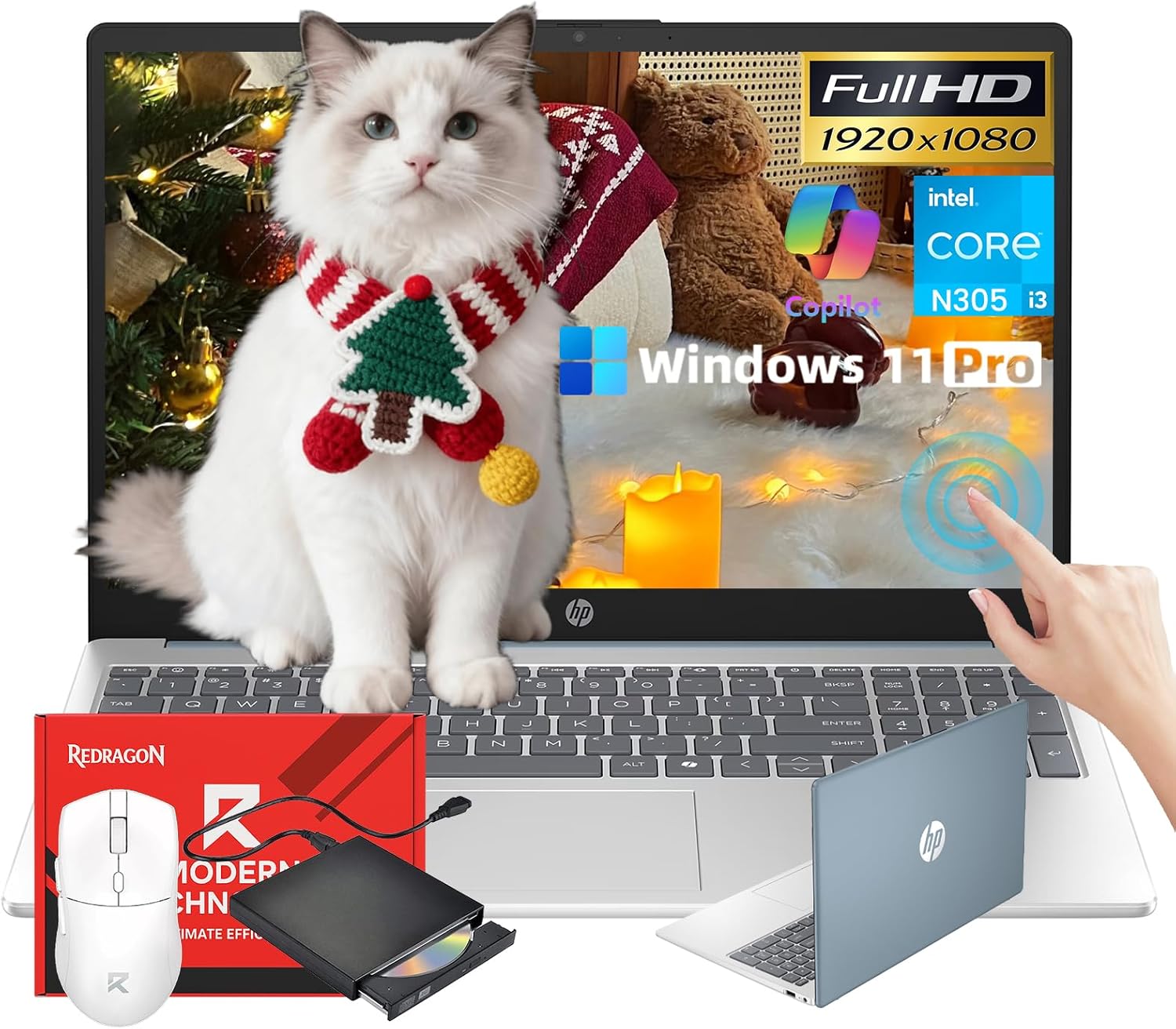 HP 15.6 FHD Touchscreen Student Laptop - Intel 8-Core i3-N305(Up to 3.8GHz) 32GB DDR4 RAM 1TB SSD  Laptop Computer with HD Private Webcam Fast Charge Copilot AI WiFi 6 Win11  w/Redragon Accessory
