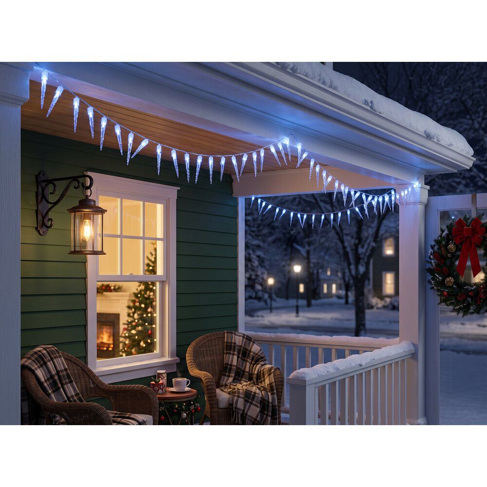 Guirlande lumineuse extérieure stalactite 100LED blanc froid 14,9m