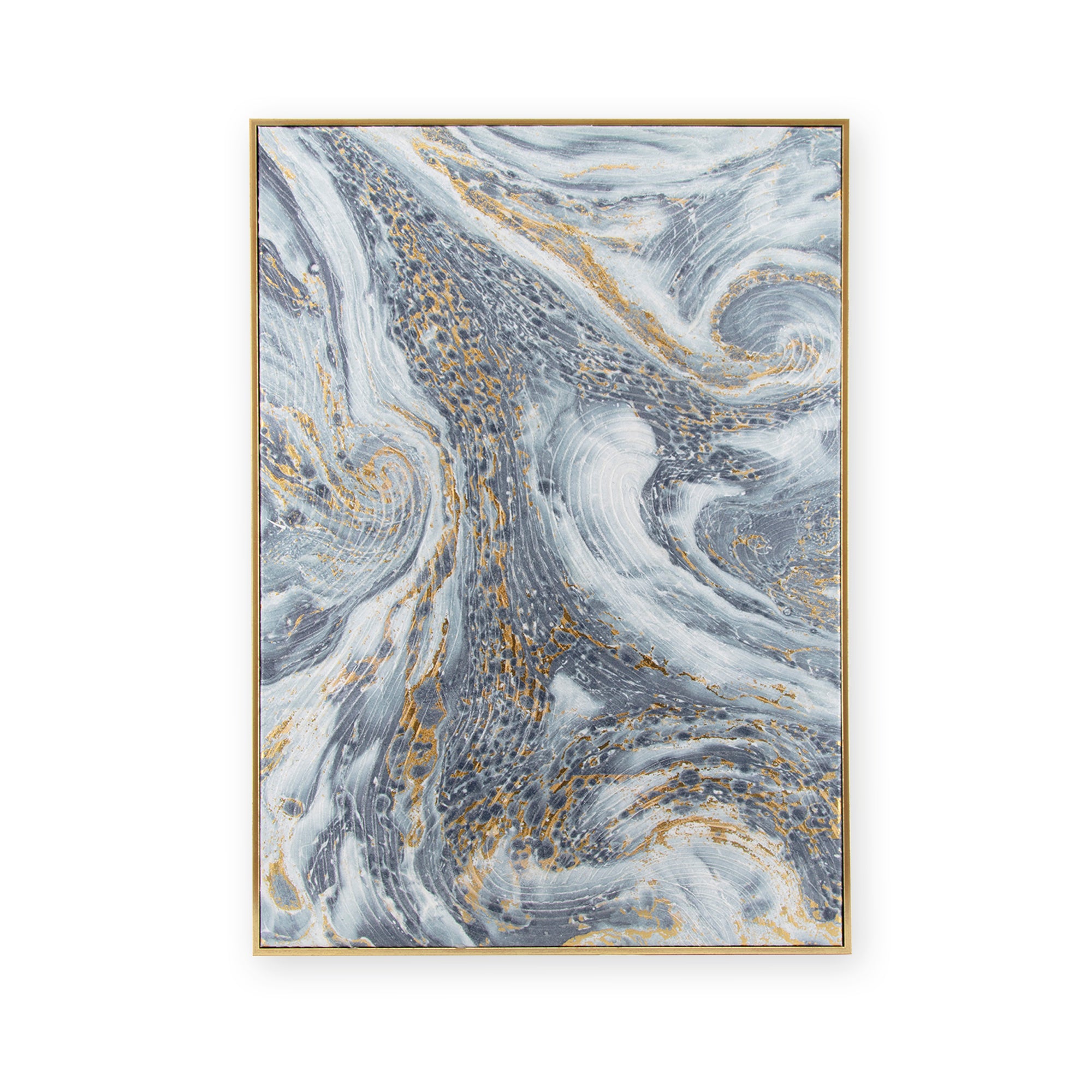 Art for the Home Canvas met handgeschilderde details - Marble effect - 70x50cm - Blauw/Goud