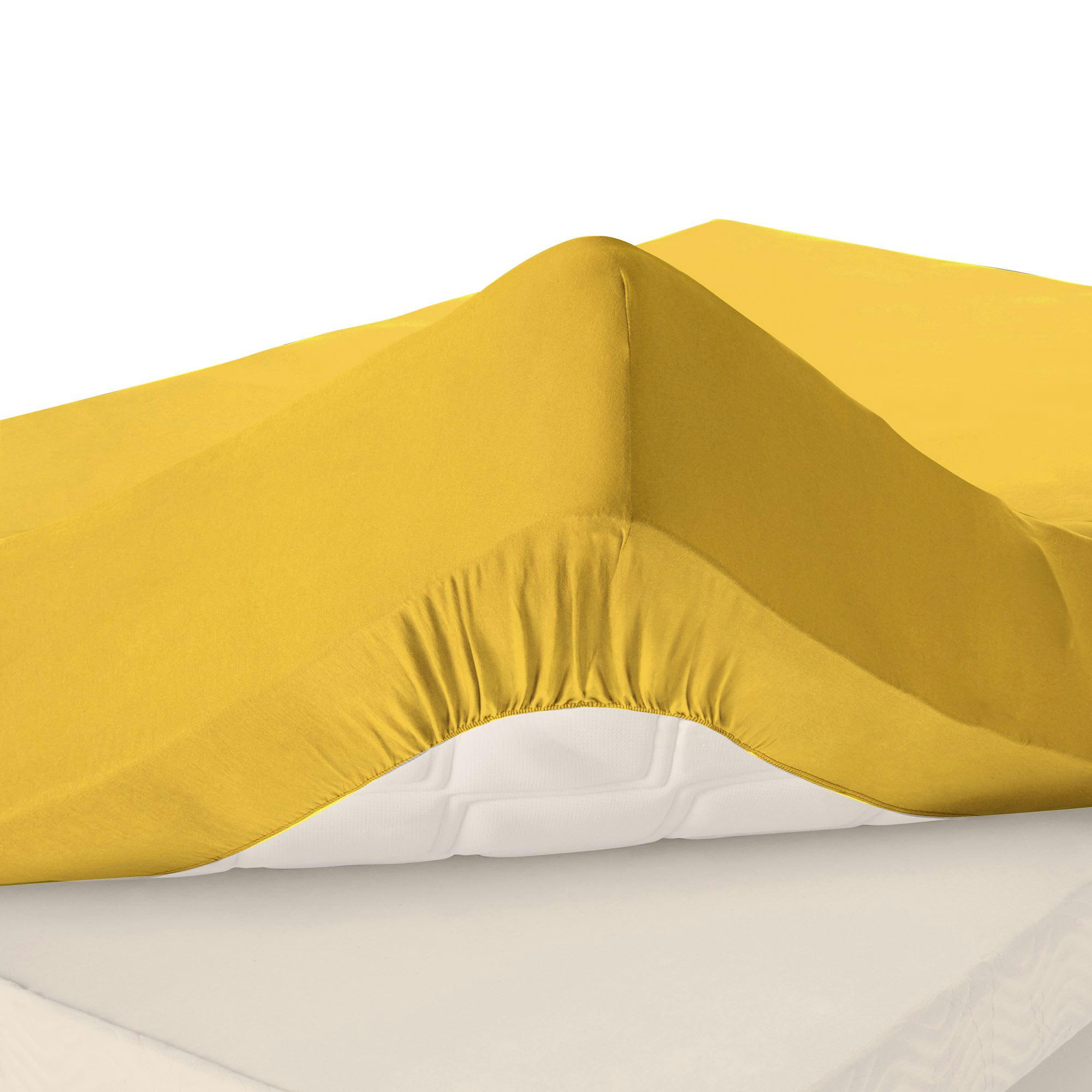 GRANDS BONNETS - Drap-housse grand bonnet 90x190x30 jaune ocre en coton