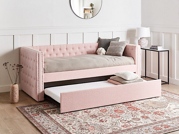 Lit gigogne Bouclé GASSIN 90 x 200 cm Rose pastel