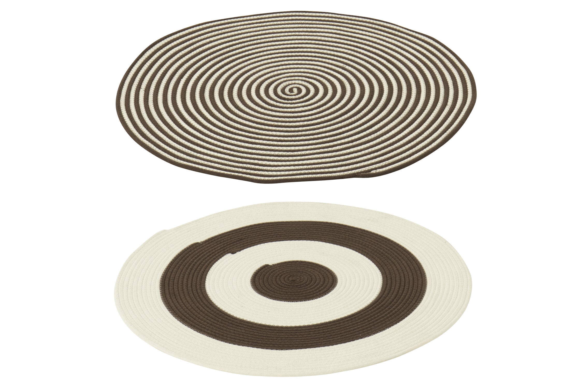 J-Line vloerkleed Rond Gestreept - polyester - donkerbruin/wit - set van 2