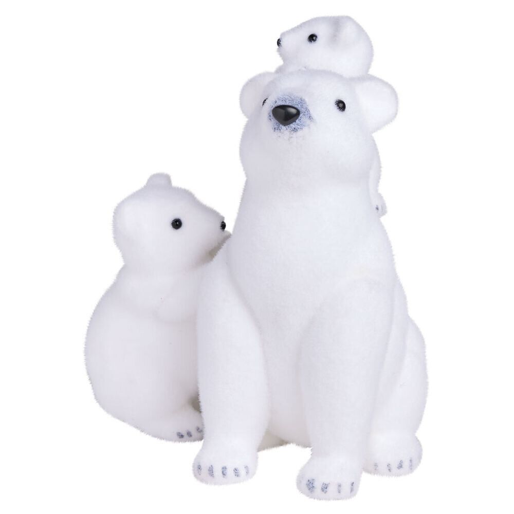 Décoration à poser famille ours blanc No&euml;l floqué L25X19XH33 cm blanc