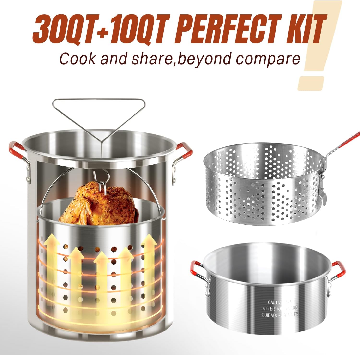 30QT Turkey Fryer & 10QT Fish Fryer Kit, Waterproof Cover & 12-inch Skimmer, 55,000BTU Propane Burner Stove, Aluminum Turkey Fryer Pot, Outdoor Deep Fryer, Crawfish Boiler with Basket