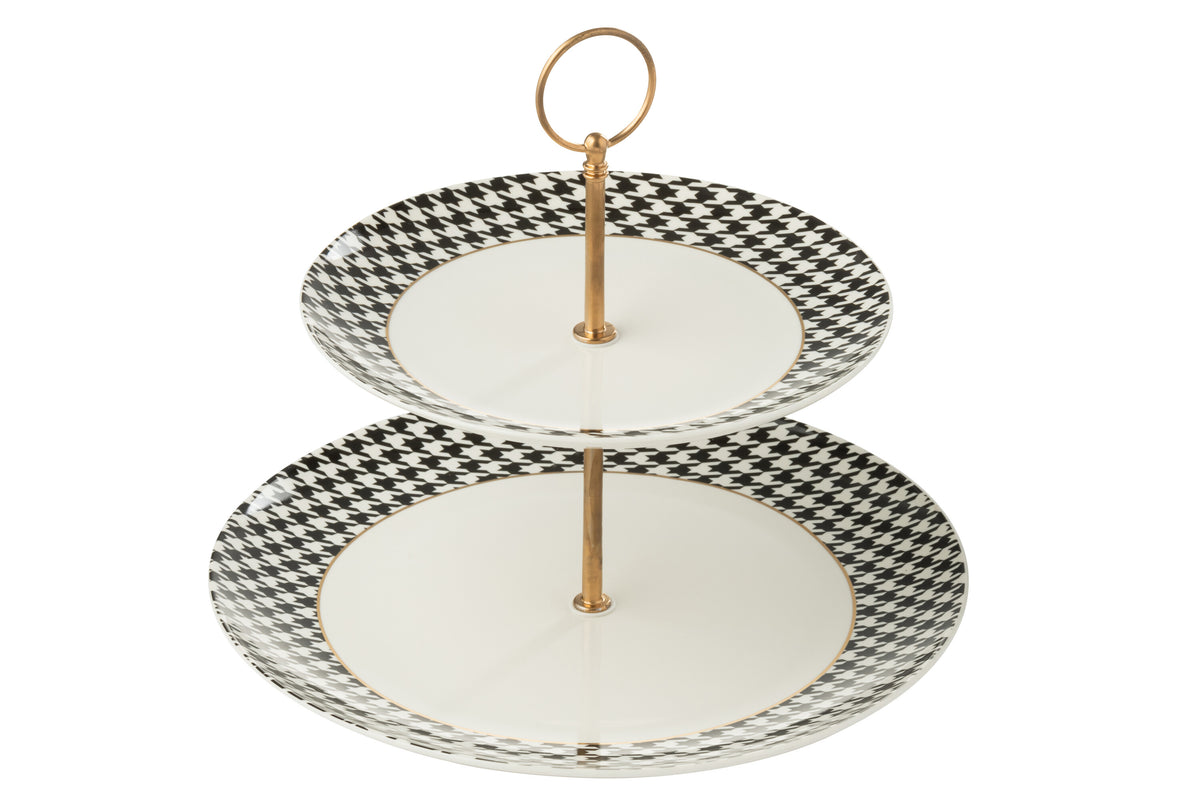 J-Line taartplateau Pied-Poule - porselein - wit/zwart