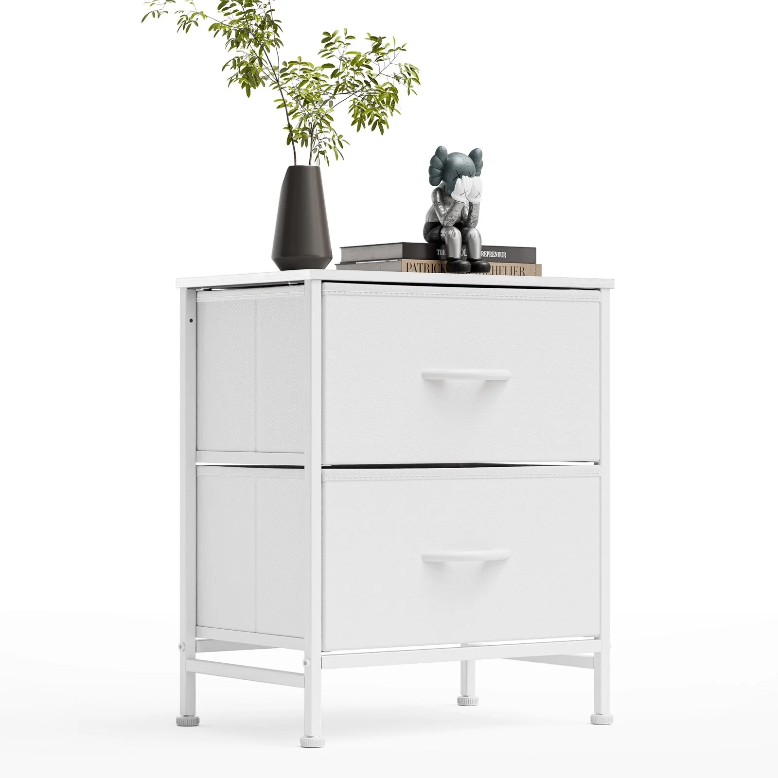 Nightstands with 2 Fabric Drawers & Adjustable Feet for Bedroom,Living Room,Black,Grey,Rustic Brown,White