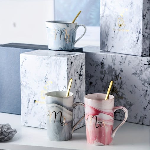 NNETM Chic Marble Ceramic Coffee Mug Set