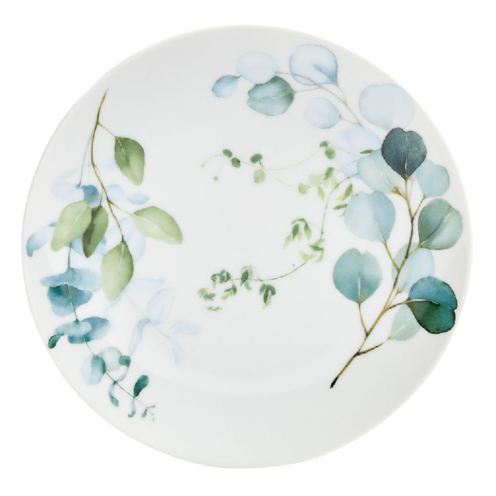 Assiette à dessert porcelaine blanche feuillage vert Ø19cm