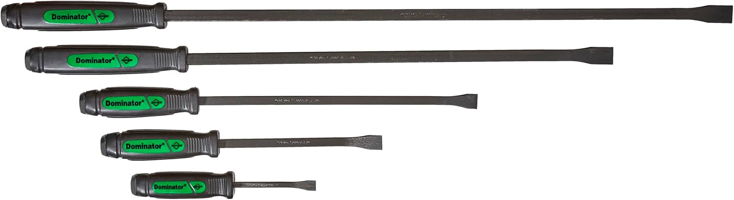Mayhew Tools 61366GN Dominator Pry Bar Set, 8, 12, 17, 25 & 31 Curved Pry Bars, Green