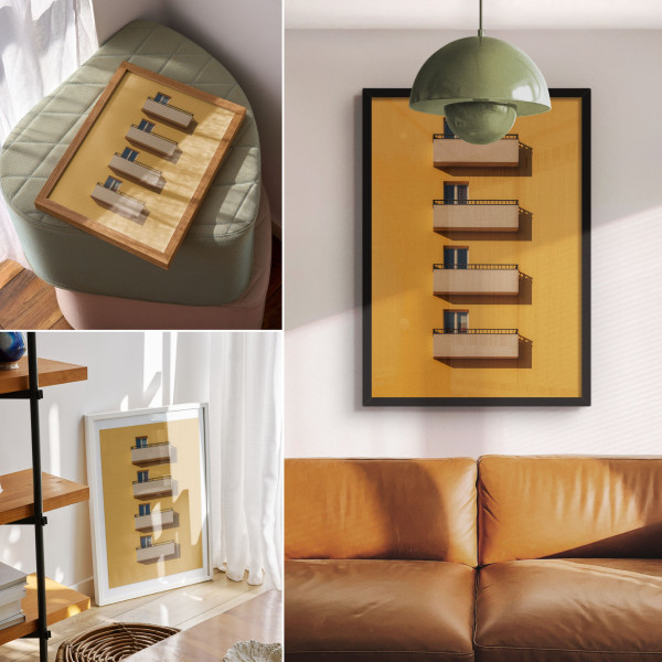 Plakaty canvas A4 Żółta fasada balkony minimalizm projektu El