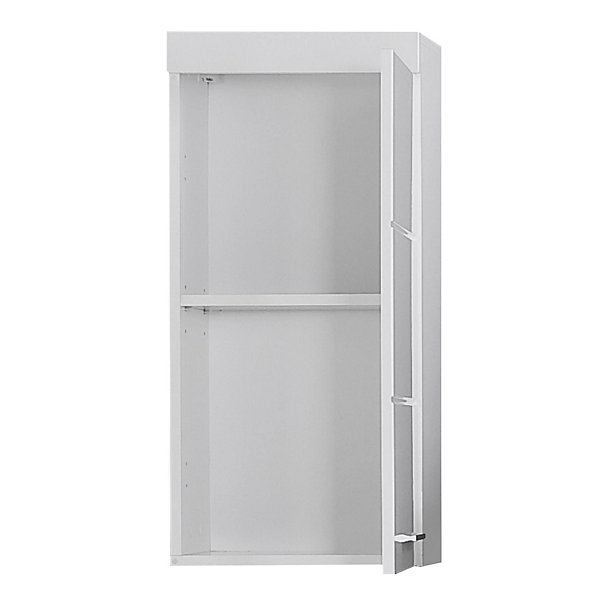 Meuble haut salle de bain mélaminé blanc brillant. L - H - P : 37 - 77 - 23 cm