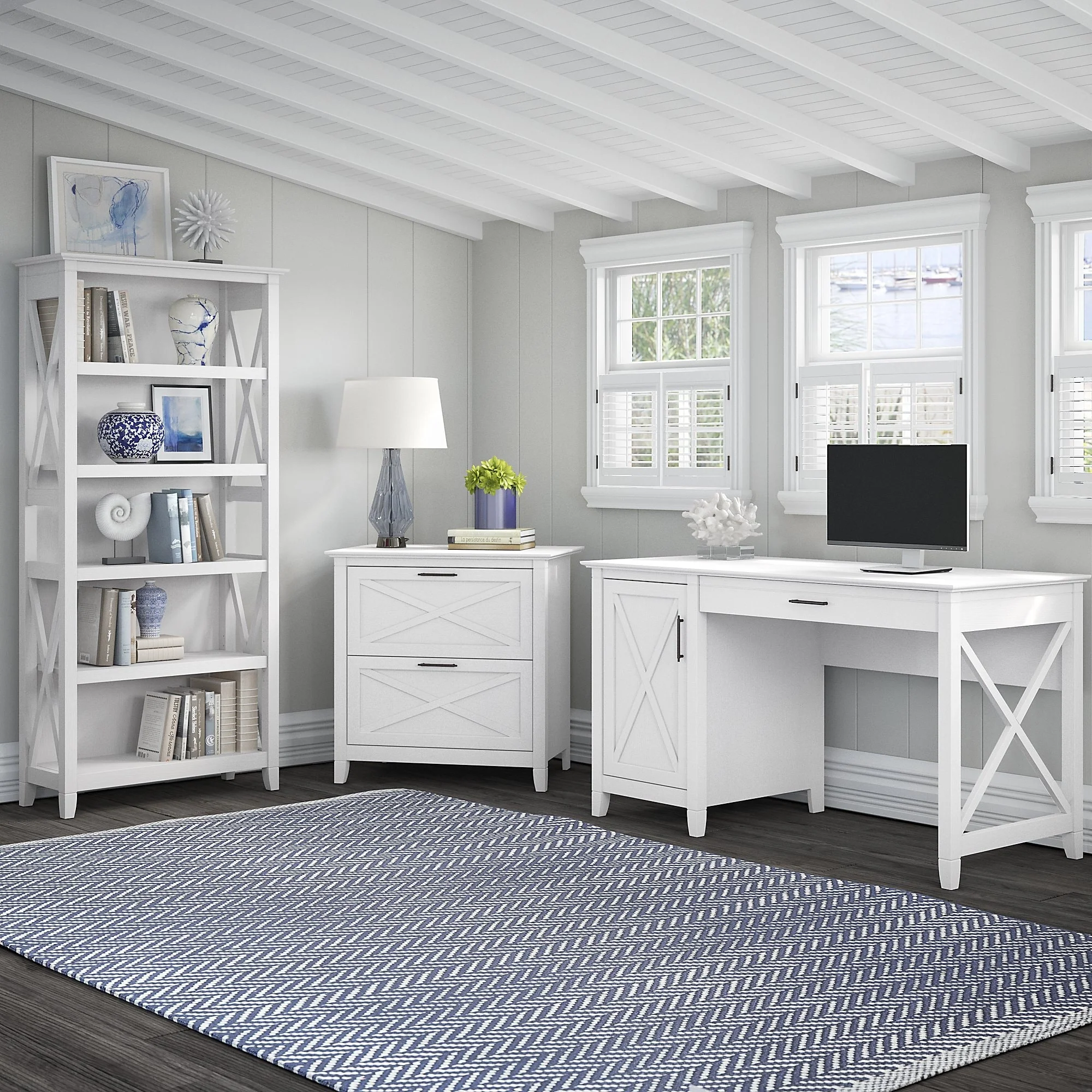 Key West 54W Computer Desk with Cabinet and Bookcase by Bush Furniture