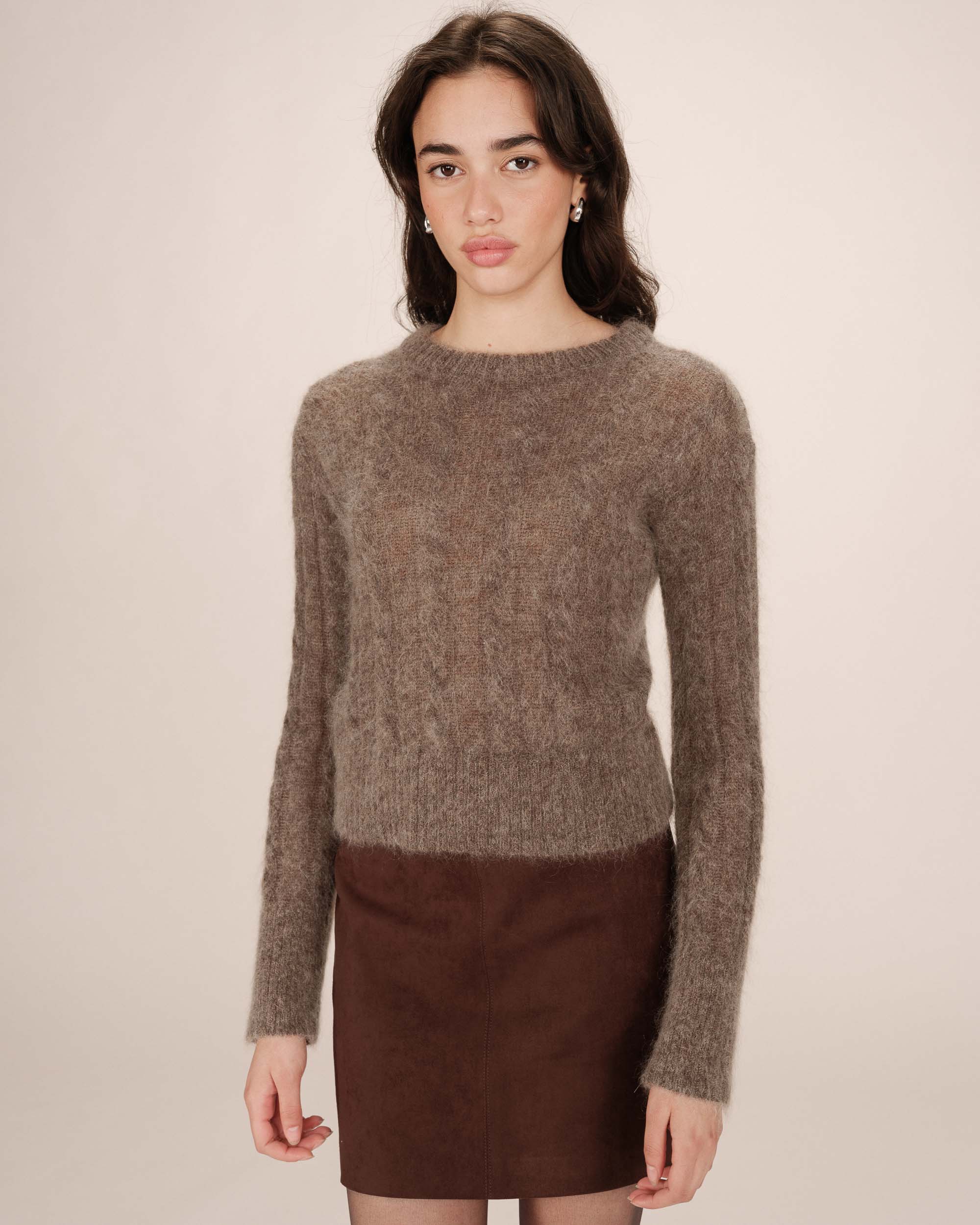 Pull torsade en laine taupe Sabin