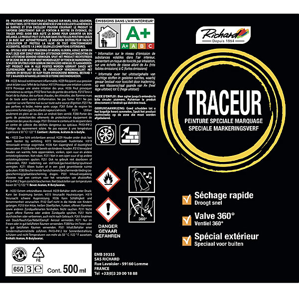 Lot 2 peintures aérosol traceur spéciale marquage Richard blanc 400ml