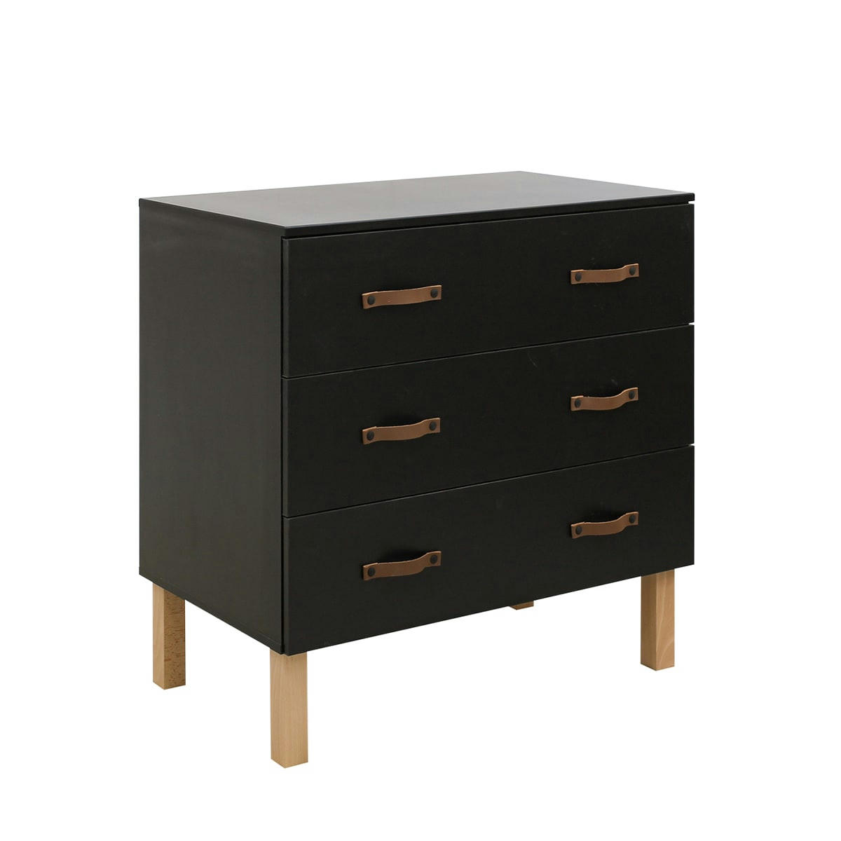 FLORIS - Commode 3 tiroirs noir mat naturel