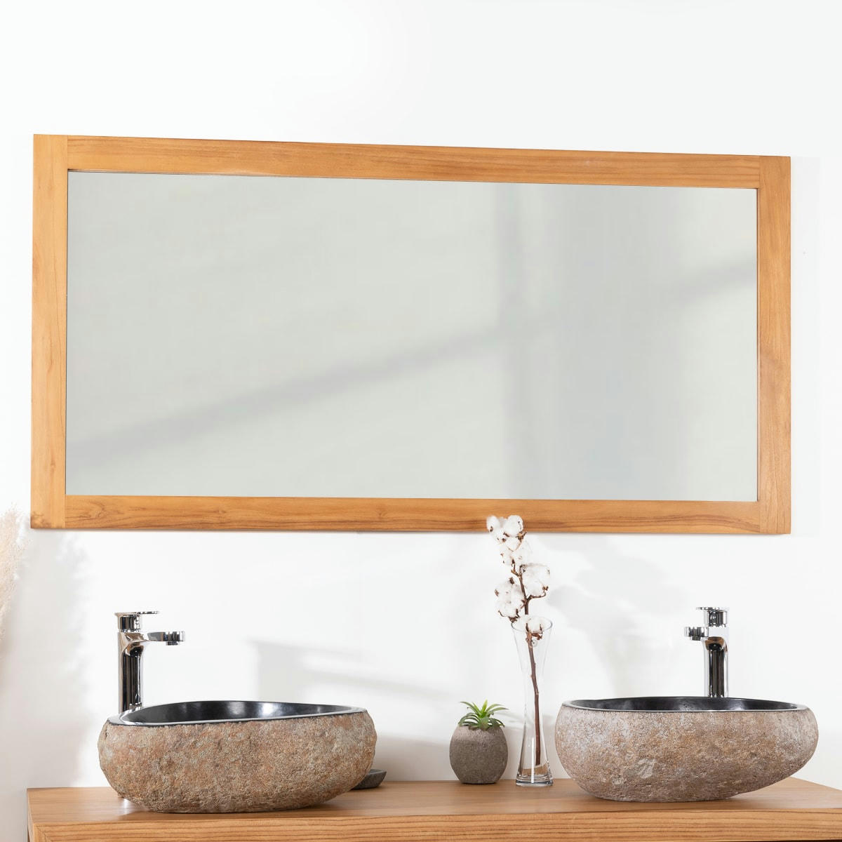 - Miroir rectangle en teck massif 140x70