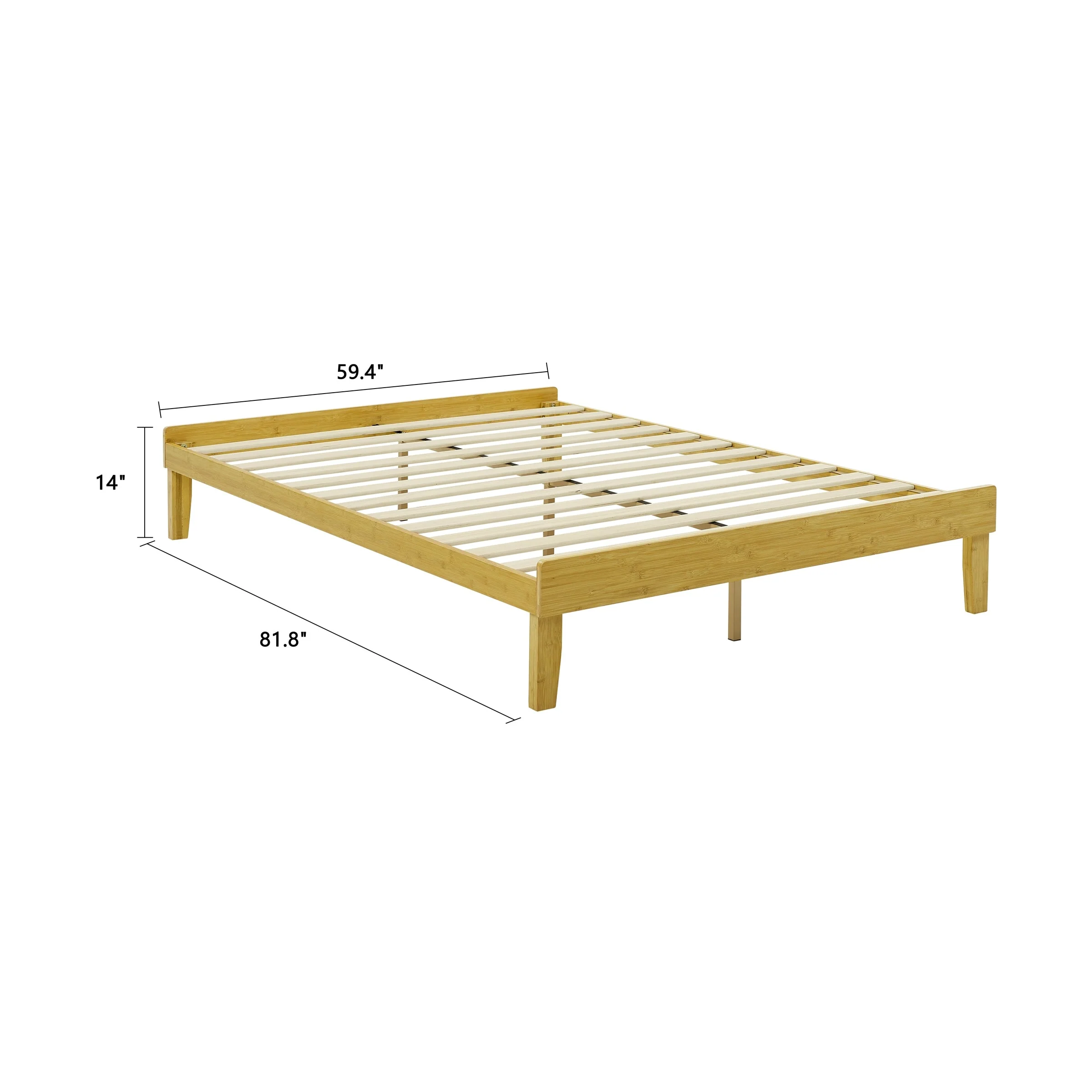 MUSEHOMEINC Mid Century Solid Bamboo Bed Frame for Bedroom,No Box Spring Needed,Strong Wood Slat Support,Natural Finish