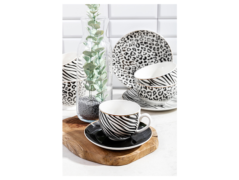 Filiżanka ze spodkiem Savana porcelanowa 240 ml czarno-biała