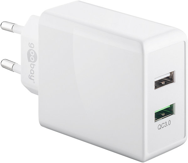 Double chargeur rapide USB QC3,0 28W - Blanc - Goobay
