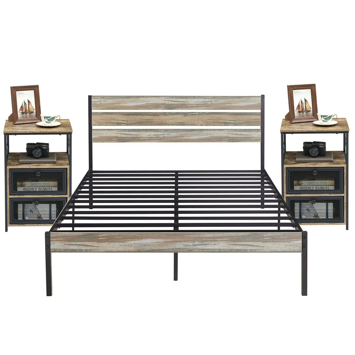 Javlergo 3 Pieces Bedroom Set Include Bed Frame & Set of 2 Nightstand