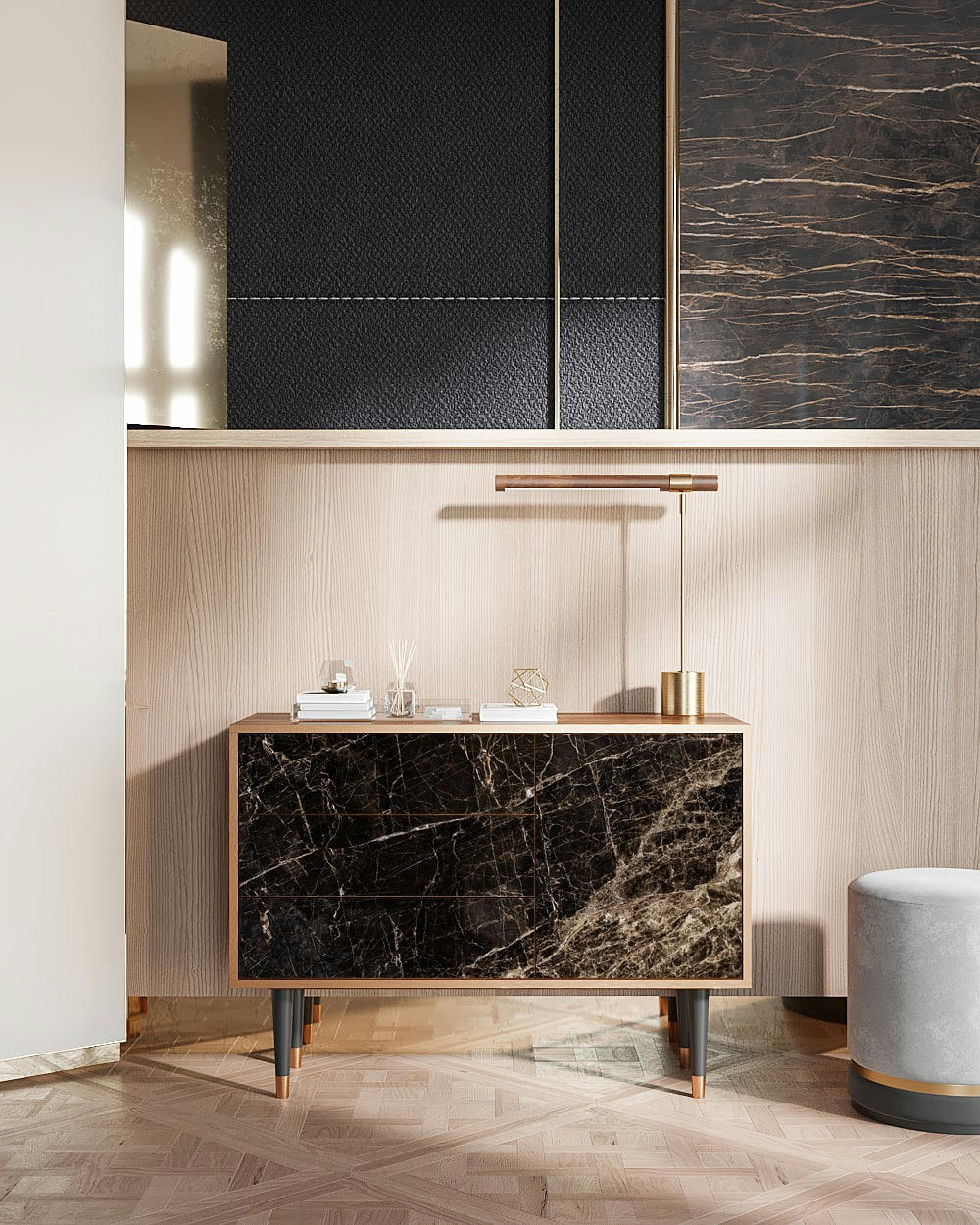 NIGHT ABYSS - Buffet  noir 3 tiroirs et 1 porte L 115 cm