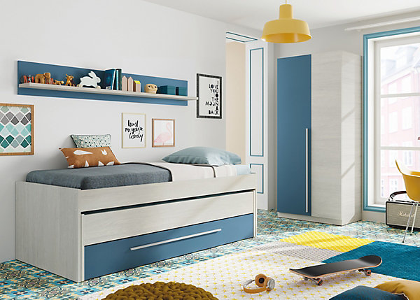Armoire avec 2 portes coloris Blanc Alpes / bleu en mélamine - Dim : 200 x 90 x 52 cm