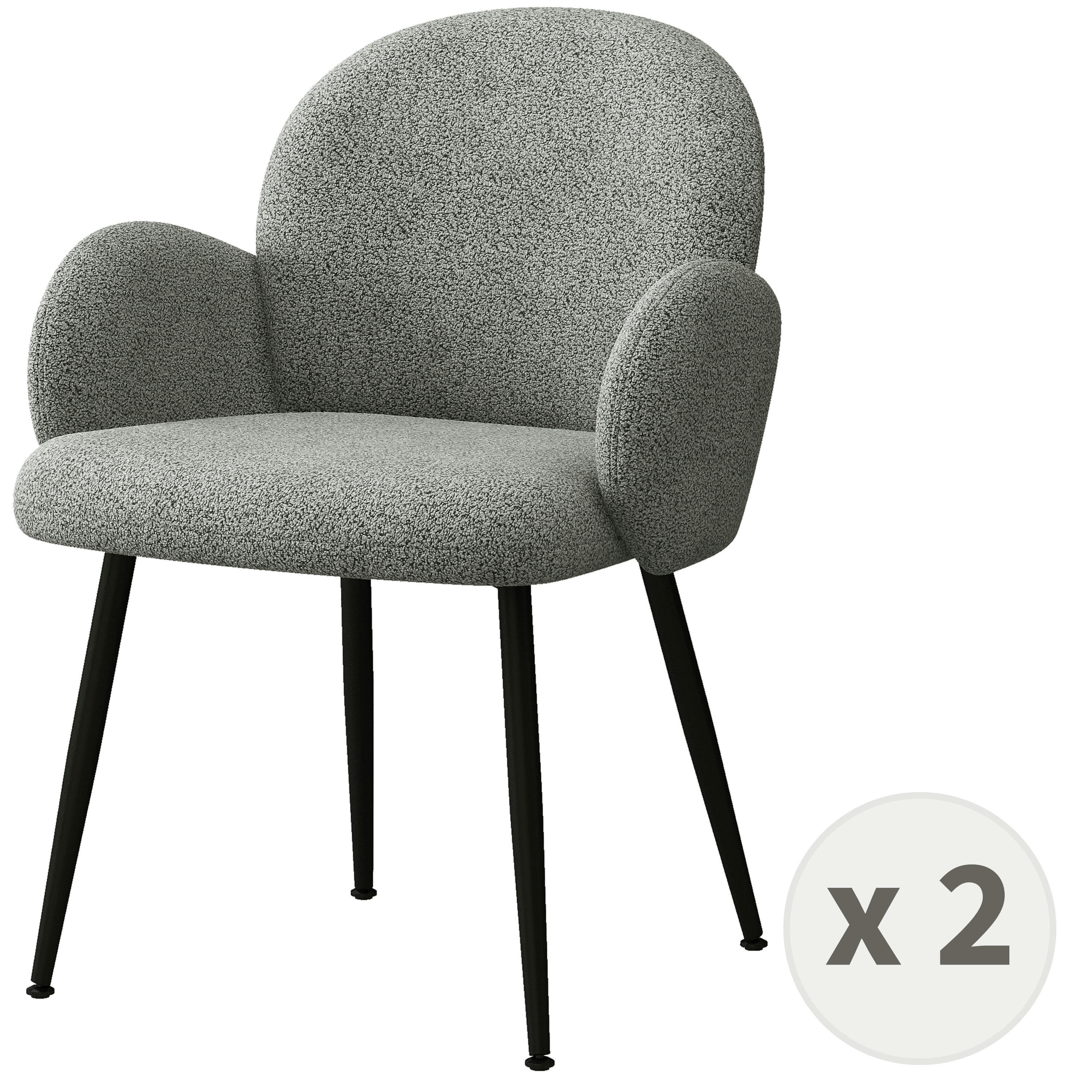 ALICE - Chaise en tissu bouclé Gris Cendré et pieds métal noir (x2)