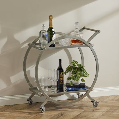 Amalfi Walter Bar Drink Trolley Silver 72 x 80cm