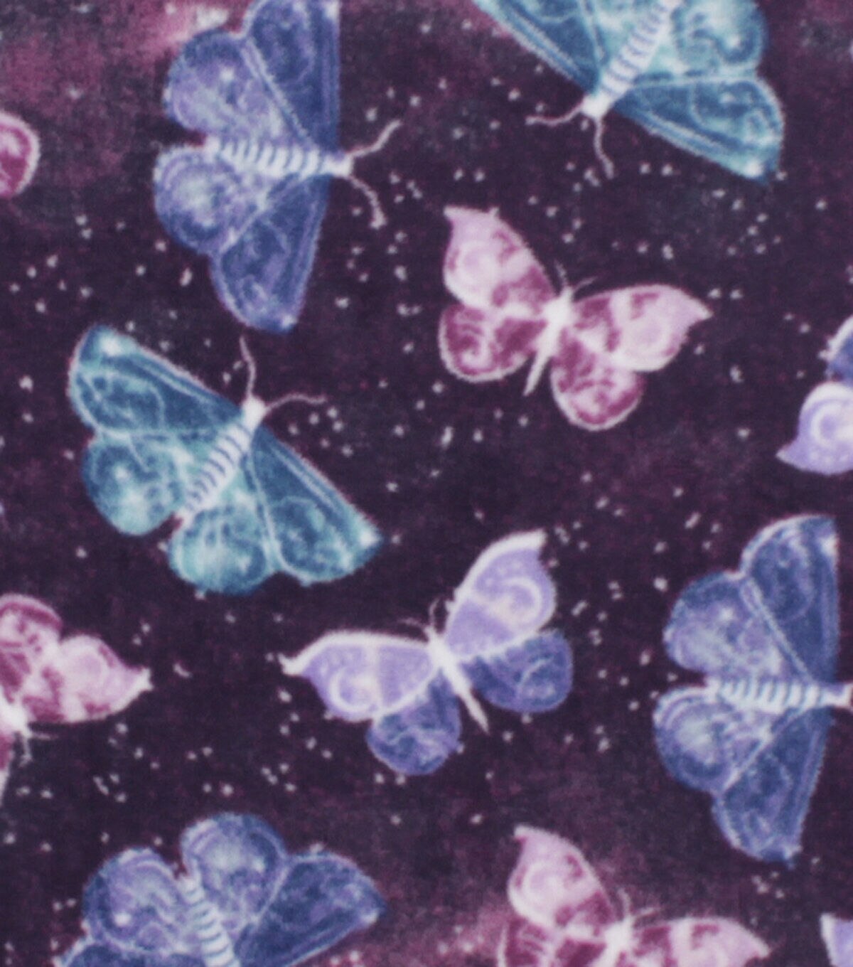 Galaxy Butterflies on Purple Anti Pill Fleece Fabric