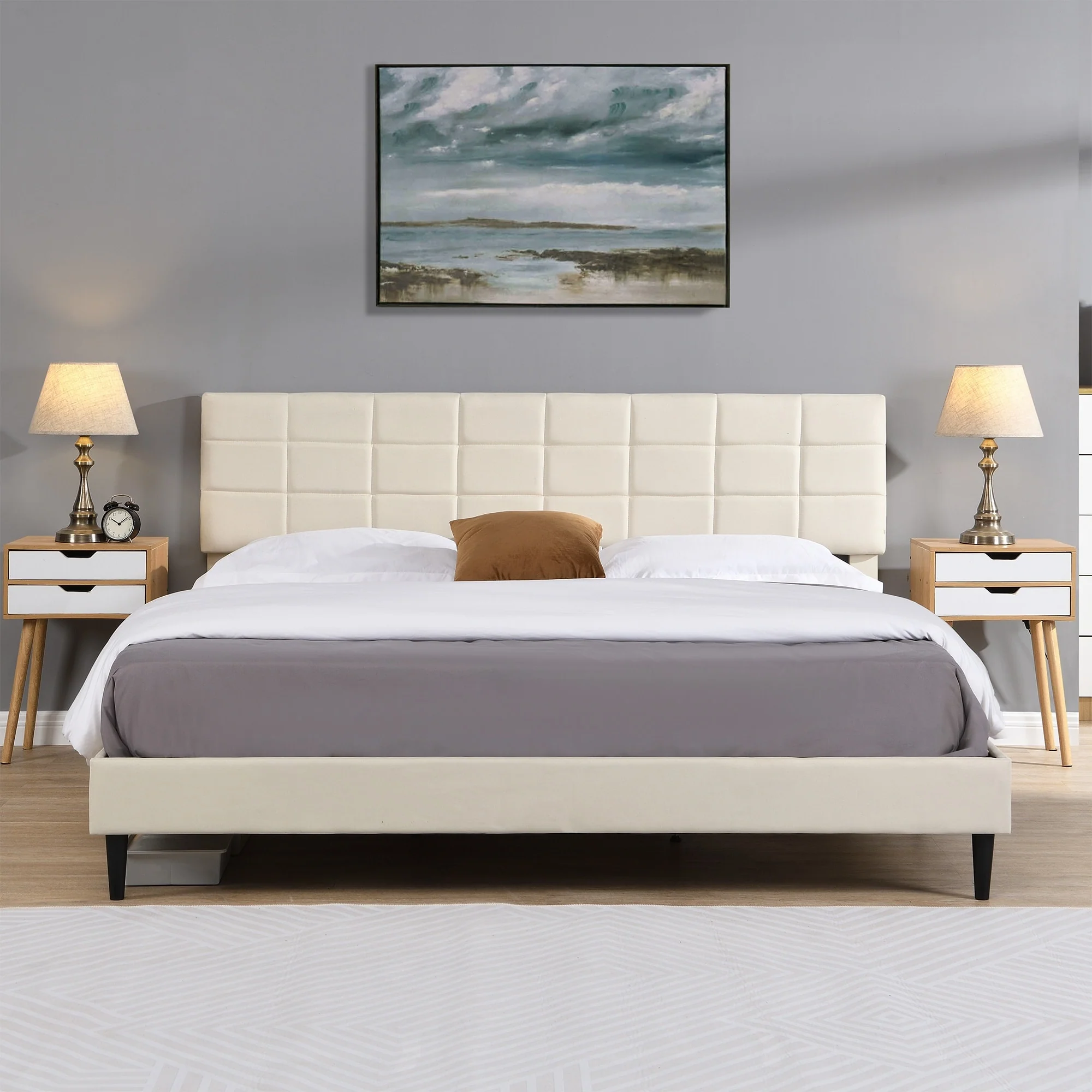 King Size Modern Upholstered Platform Bed