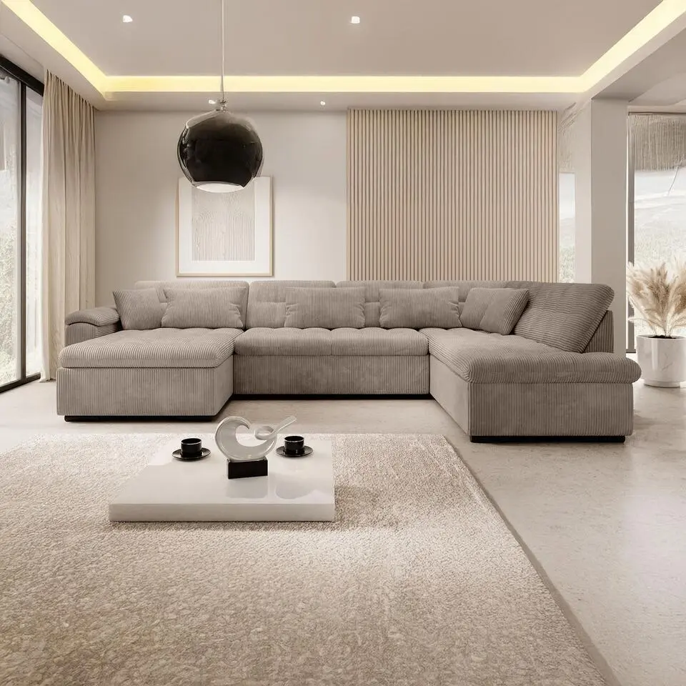 Meubella - Hoekbank Nicoreta - Bruin ribstof - Links