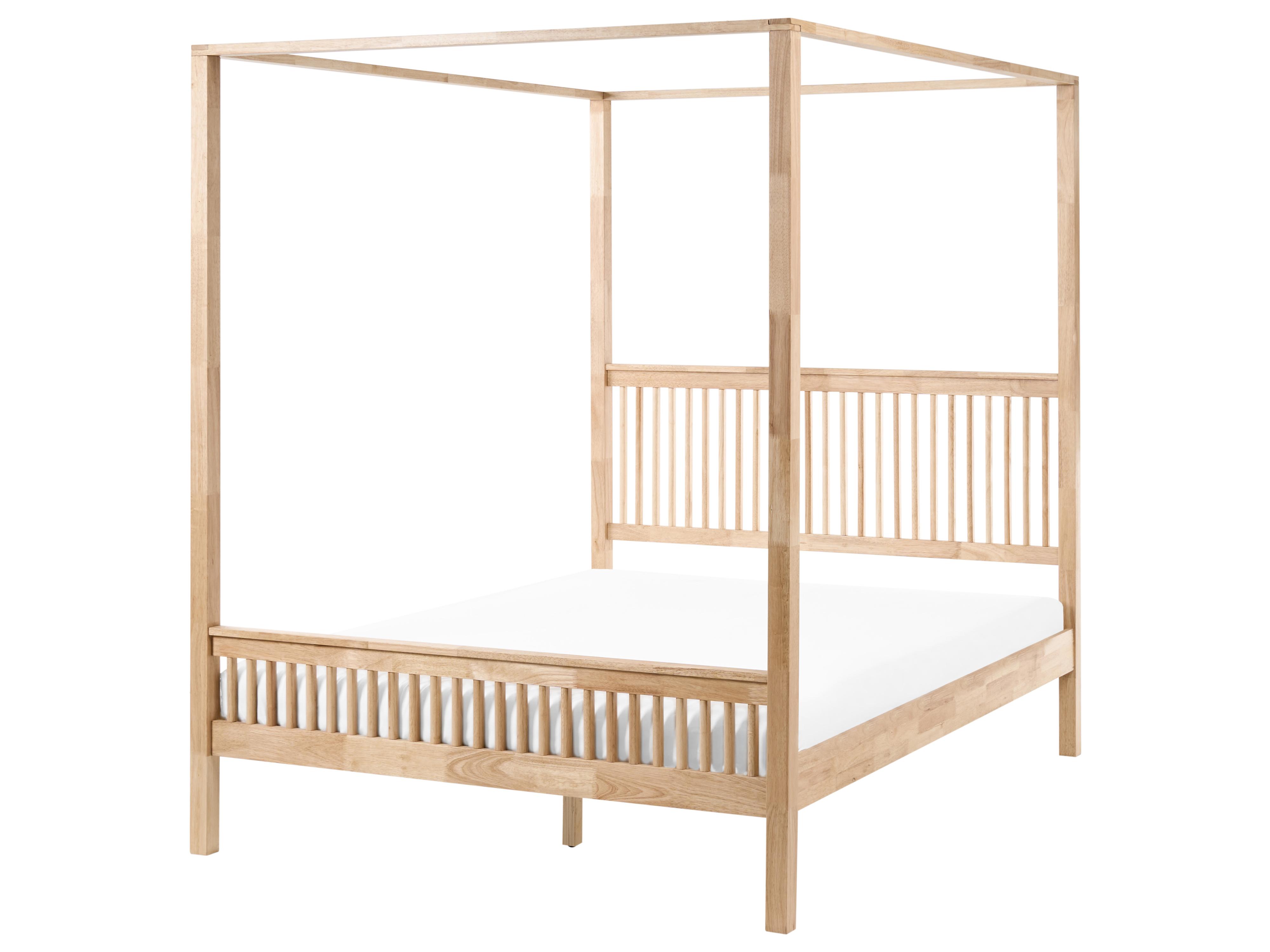 Four Poster Bed Wood HARFLEUR 160 x 200 cm (EU King Size) Light Brown