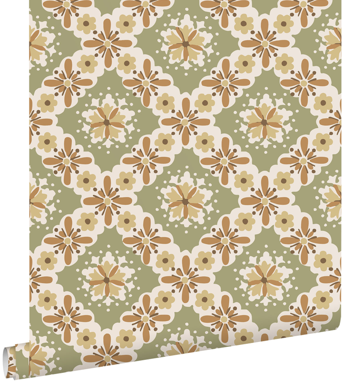 ESTAhome behang vintage bloemen groen en terracotta - 50 x 900 cm - 131504