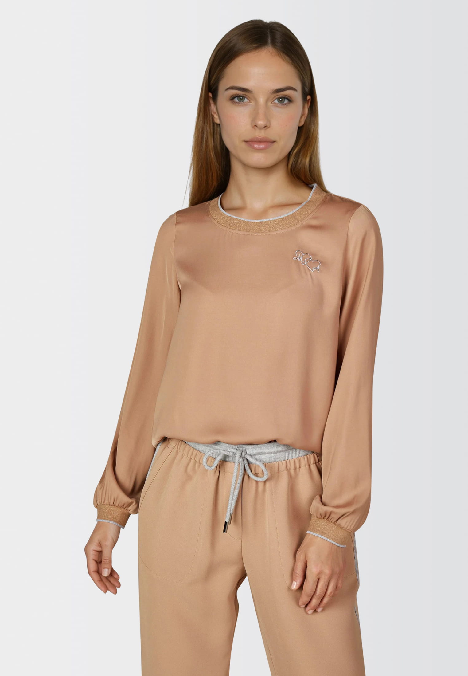Satin Top mit Strick-Bündchen