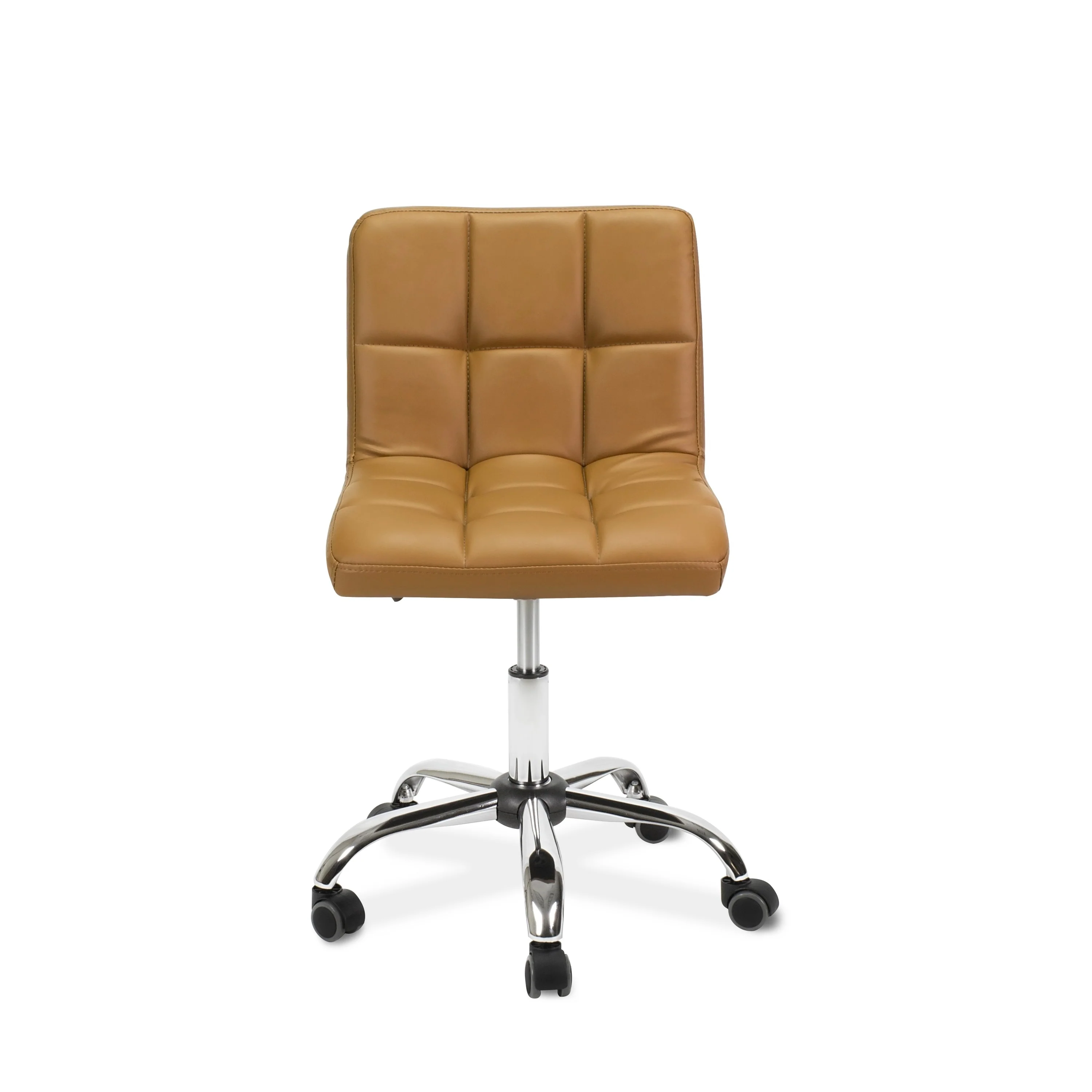 TOTO Home Office Button-Tufted Desk Chair, Armless Thick Cushion, Adjustable Height 19-25, Cappuccino - N/A