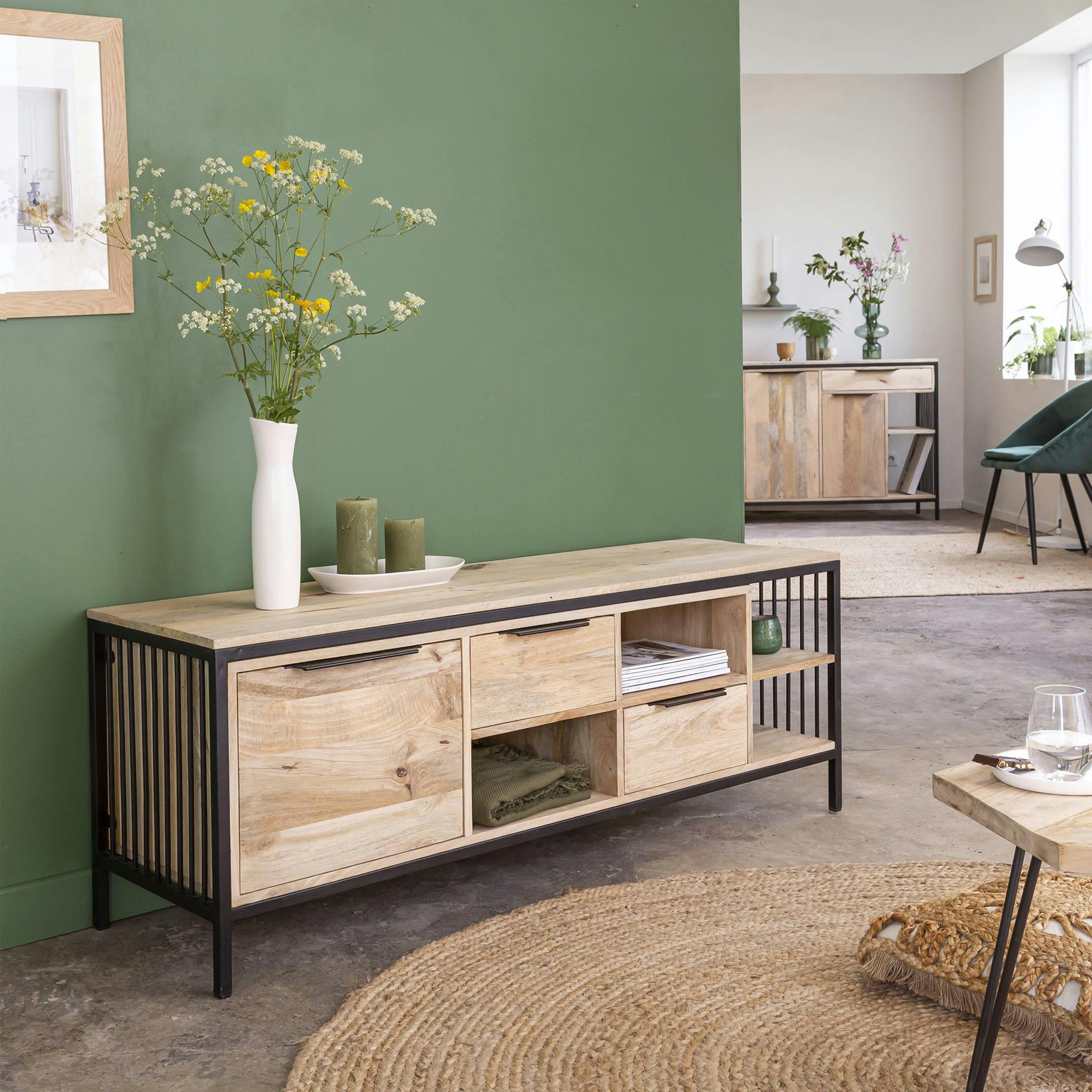 HÉLOÏSE - Meuble TV en bois noir 140 cm