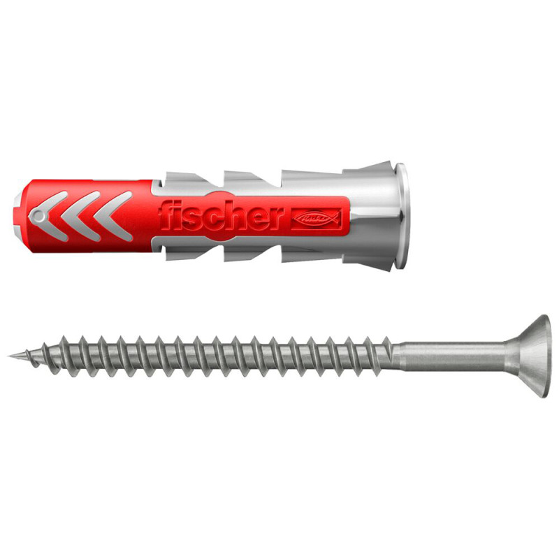 Cheville DuoPower en nylon avec collerette, vis et cache pour fixation d'étagères Ø 6 x 30 mm 12 pièces
