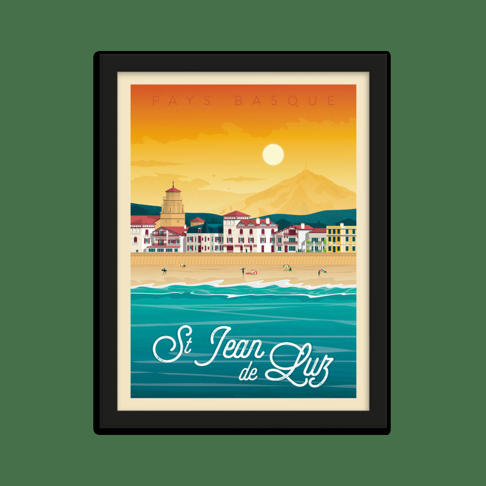 - Affiche Saint-Jean-de-Luz France + Cadre Bois noir 21x29,7 cm