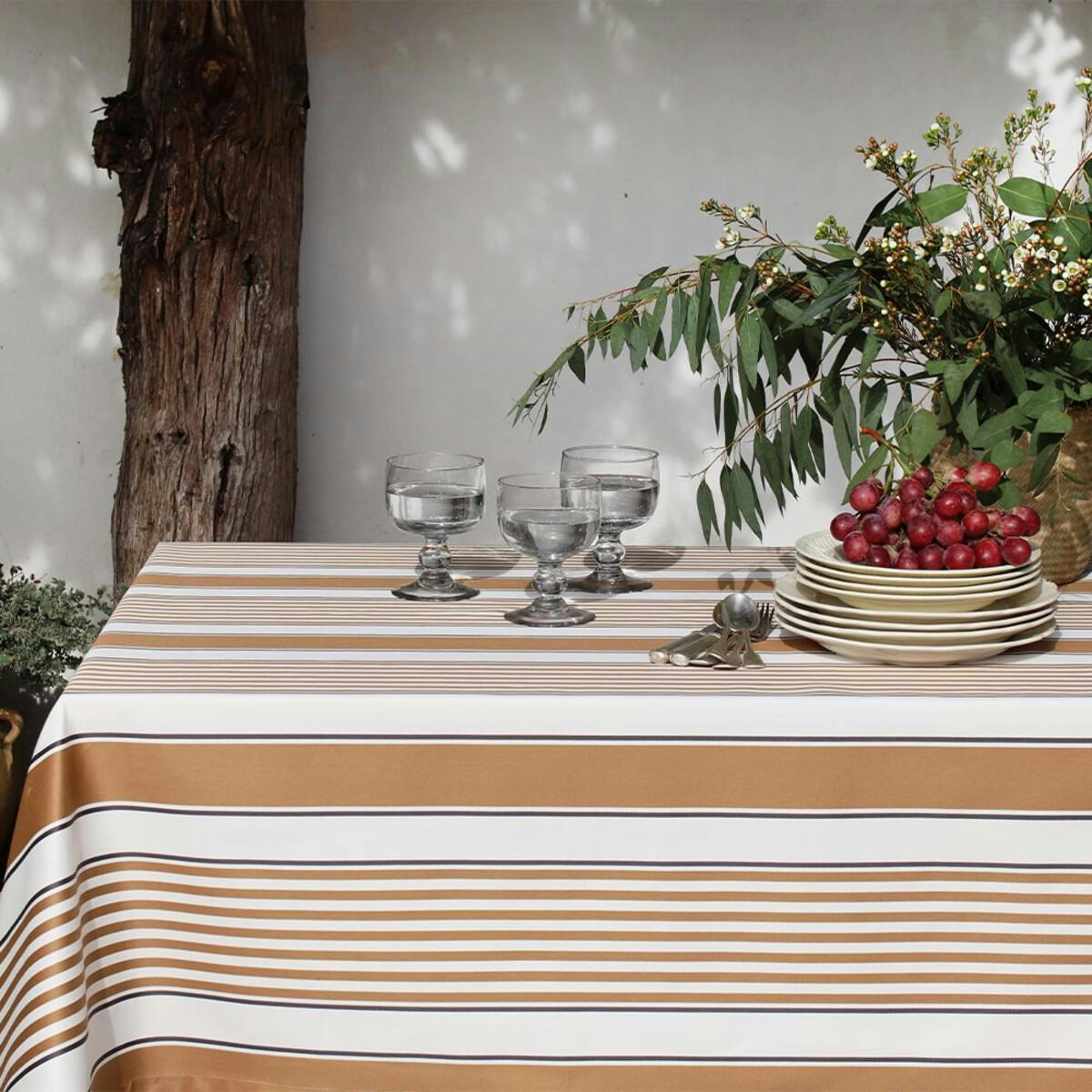 ORIO - Nappe enduite coton Marron 160x250 cm