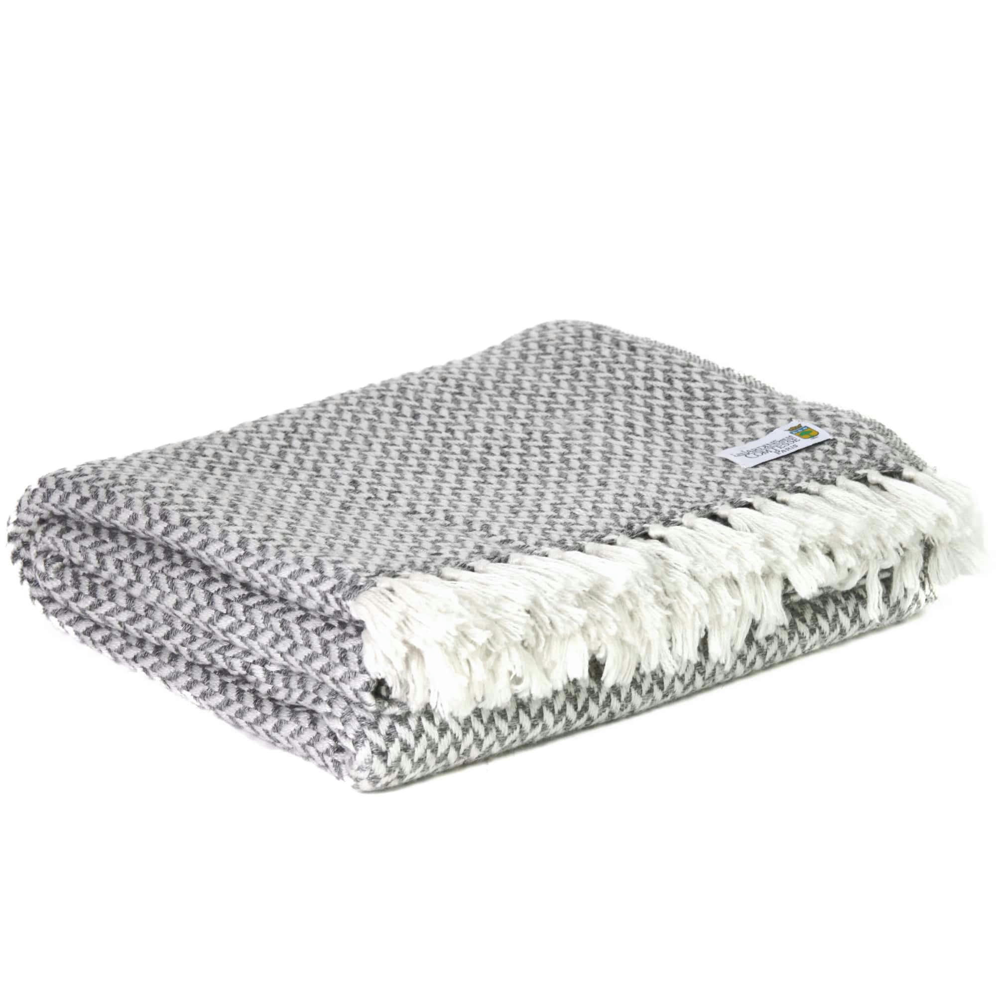 GRIS SOURIS - Plaid cachemire et laine petits chevrons gris souris 130 x 230 cm